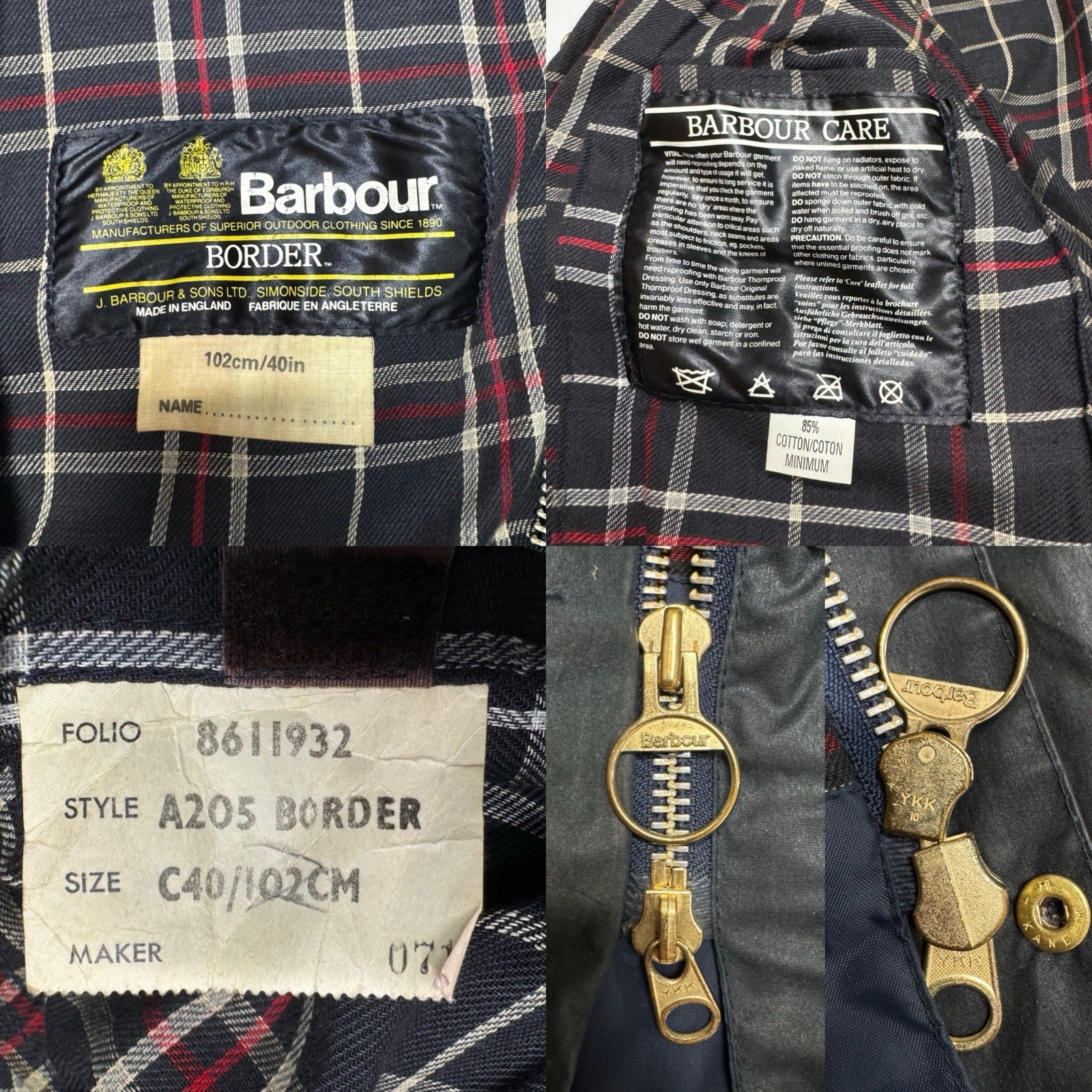 Barbour A205 Border Wax Jacket Navy Blue C40 Medium Vintage 80s Two Warrant image 3