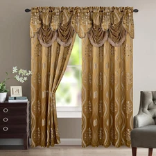 Aurora Jacquard Look Curtain Panel Set with Attached Valance 54" X 84 Inch 