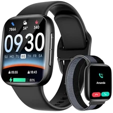 Smart Watch for Men Women, 1.85" AMOLED Ultra-Clear Screen Black (2 Bands)