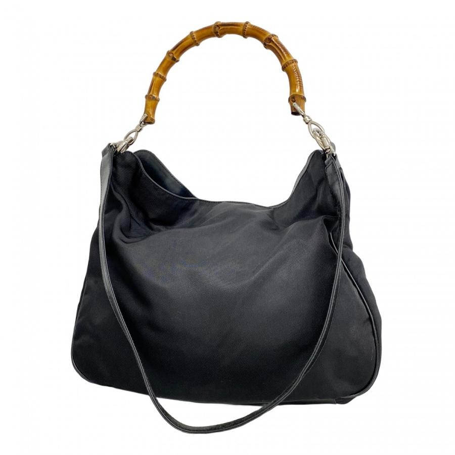 GUCCI Bamboo 001 1577 Black Nylon Shoulder Bag