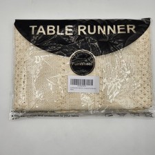 FunWheat Table Runner Beige Cream Woven Fringe 12"x108" Farmhouse Boho Dining