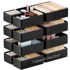 Vegan Leather Drawer Organizers,16 Pack Makeup Storage boxes,Vanity Drawer Lu...
