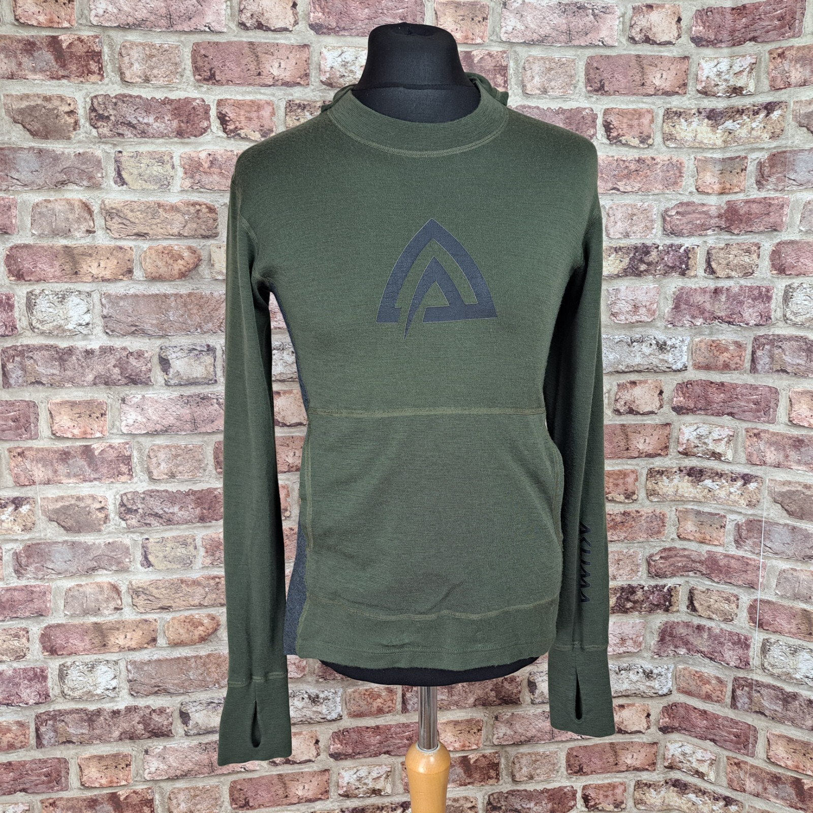 Sudadera con Capucha Aclima 100% Lana Merino Verde Oliva Para Hombre Mediana Pasamontañas