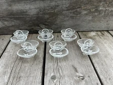 Double Seashell Open Salt Cellar Vintage Set of 6 Mid Century Clear Glass Japan