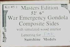 HO SUNSHINE MODELS 5.1 MASTERS 52'6" WAR EMERGENCY GONDOLA KIT COMPOSITE SIDES