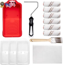 Paint Roller Kit-13 Piece 4-Inch Microfiber Paint Rollers with Ergonomic Handle