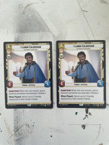 Star Wars Unlimited Spark of the Rebellion Card 197/252 Lando Carlrissian  X2 - Foto 1 di 1