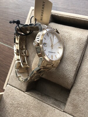 ON SALE) New Gold Burberry Check Swiss Bracelet Watch BU9103  display picture 1