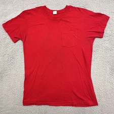 Vintage Fruit Of The Loom Mens XL Red Pocket T Shirt Made In USA Single Stitch