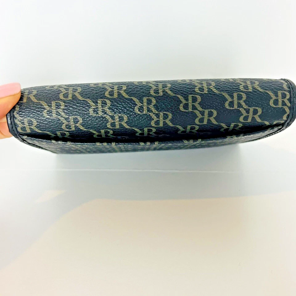 Cartera Rioni Signature RR Monograma Estampado en Negro Diseñador Lona Frontal Plegable NUEVA Foto 4 de 4