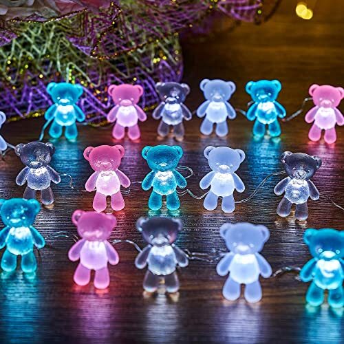 Teddy Bear Decorative Lights Teddy Bear Gifts Cute Indoor String USB Powered - Picture 5 of 8