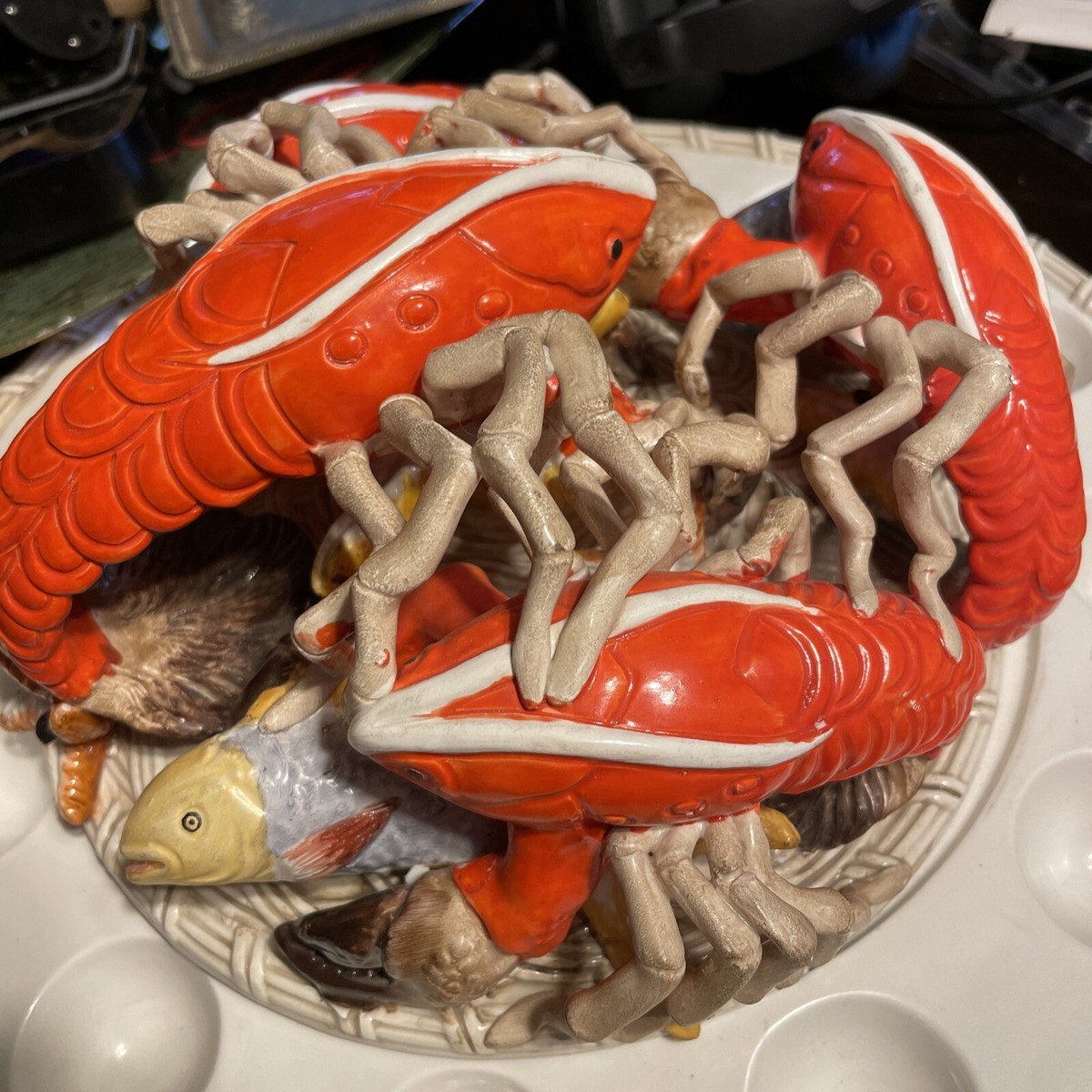 Large Italian Majolica Glazed Ceramic Centerpiece of Sea Creatures