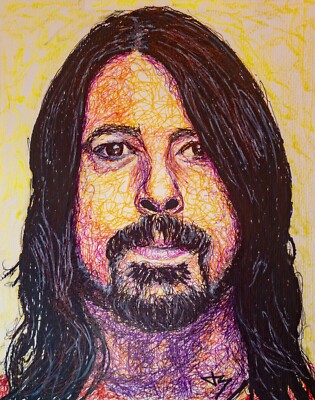 Dave Grohl Original 8x10 Pen and Marker Drawing Drummer Nirvana Foo Fighters PBJ
