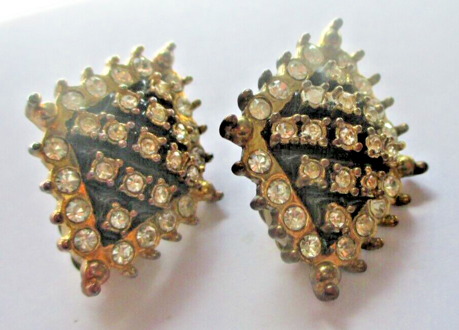 Boucles D'Oreilles Clip Vintage Or - Cristaux Style Diamant - Anciennes - Parfait État