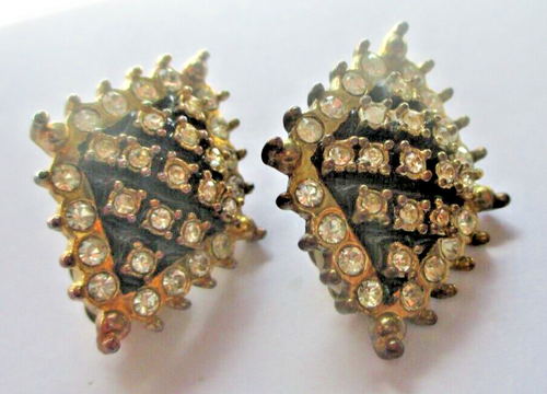 Boucles D'oreilles Vintage Clips - Couleur Or, Cristal/diamant, Référence 1756, état Ancien Impeccable