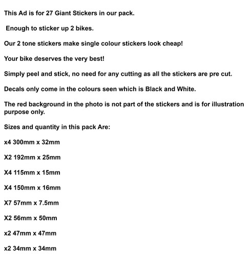 FITS Giant Vinyl Stickers Bike Frame Cycle Cycling Bicycle Mtb off Road x 27 - Picture 3 of 3