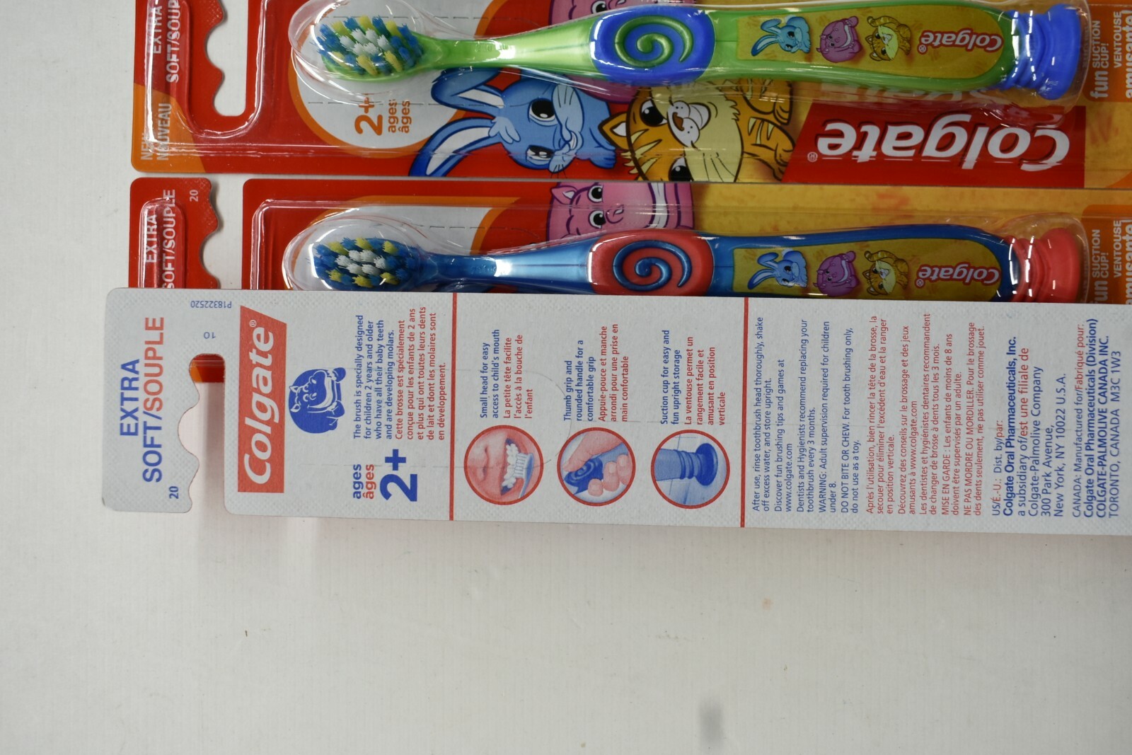 Lot of 6 Colgate Kids Ages 2+ Soft Bristle Toothbrushes Suction Bottom Animal