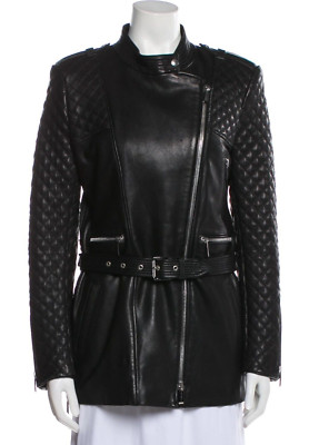 NWT Barbara Bui Black 100% Lambskin Belted Jacket Size 42 MSRP $2900