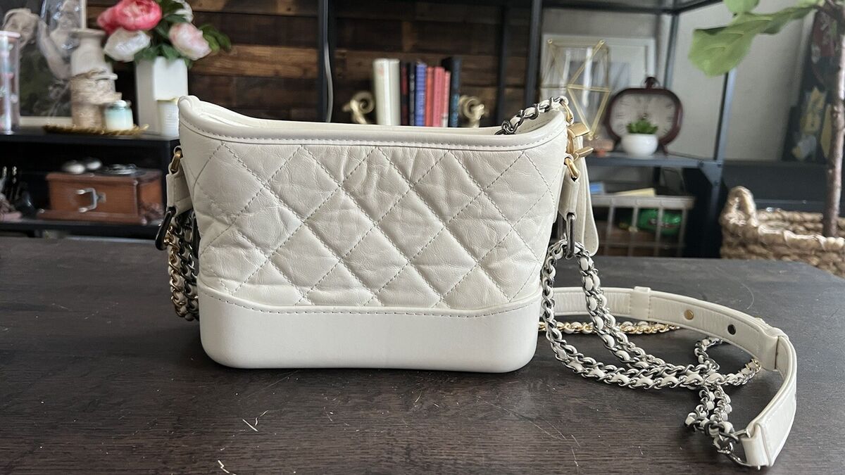 Chanel Gabrielle Small Hobo Bag Aged Calfskin Leather In White