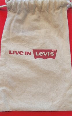 SMALL LEVI'S COTTON DRAW STRING BAG 5''X8'' VINTAGE ''LIVE IN LEVI'S ''