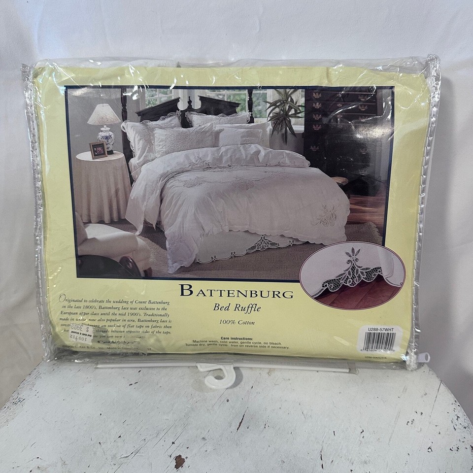 Vtg Keeco Handmade Collection Battenburg Lace Queen Bed Ruffle 100