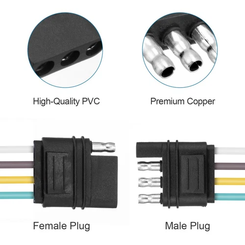 4-Pin Plug Trailer Light Wiring Harness Extension Flat Wire Connector 2ft 18awg - Bild 2 von 22