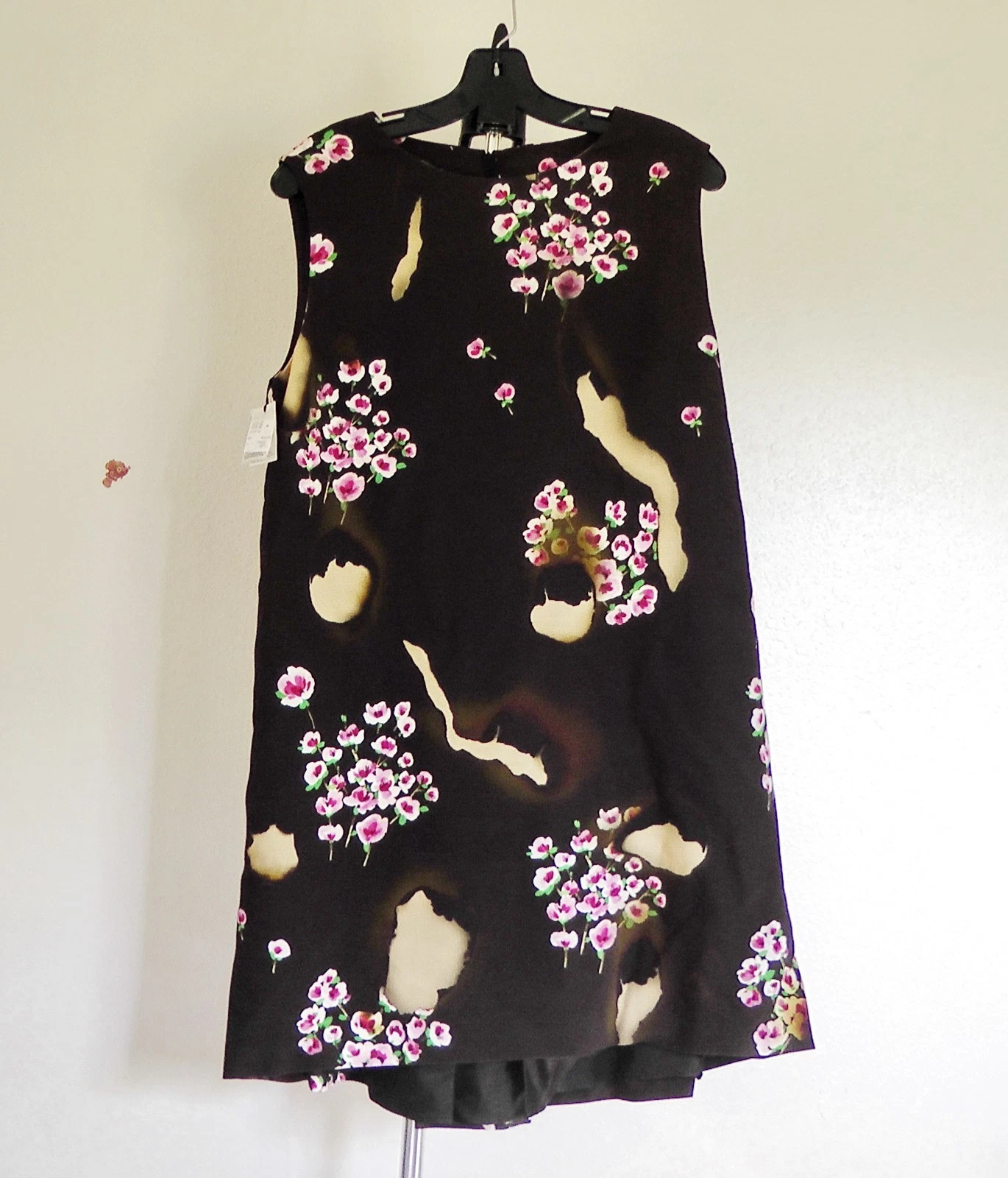 Mini Abito Moschino Effetto Bruciato Floreale Senza Maniche A Line Nuovo con etichette US12 IT46