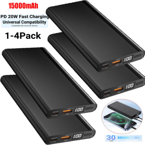 15000mAh Slim Power Bank Fast Charging Portable External Battery Backup Charger - Afbeelding 1 van 15