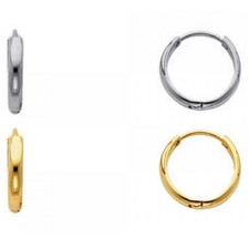 Unisex Plain High Gloss Circle Huggie Small Hoop 14k Gold Earrings Aretes de Oro