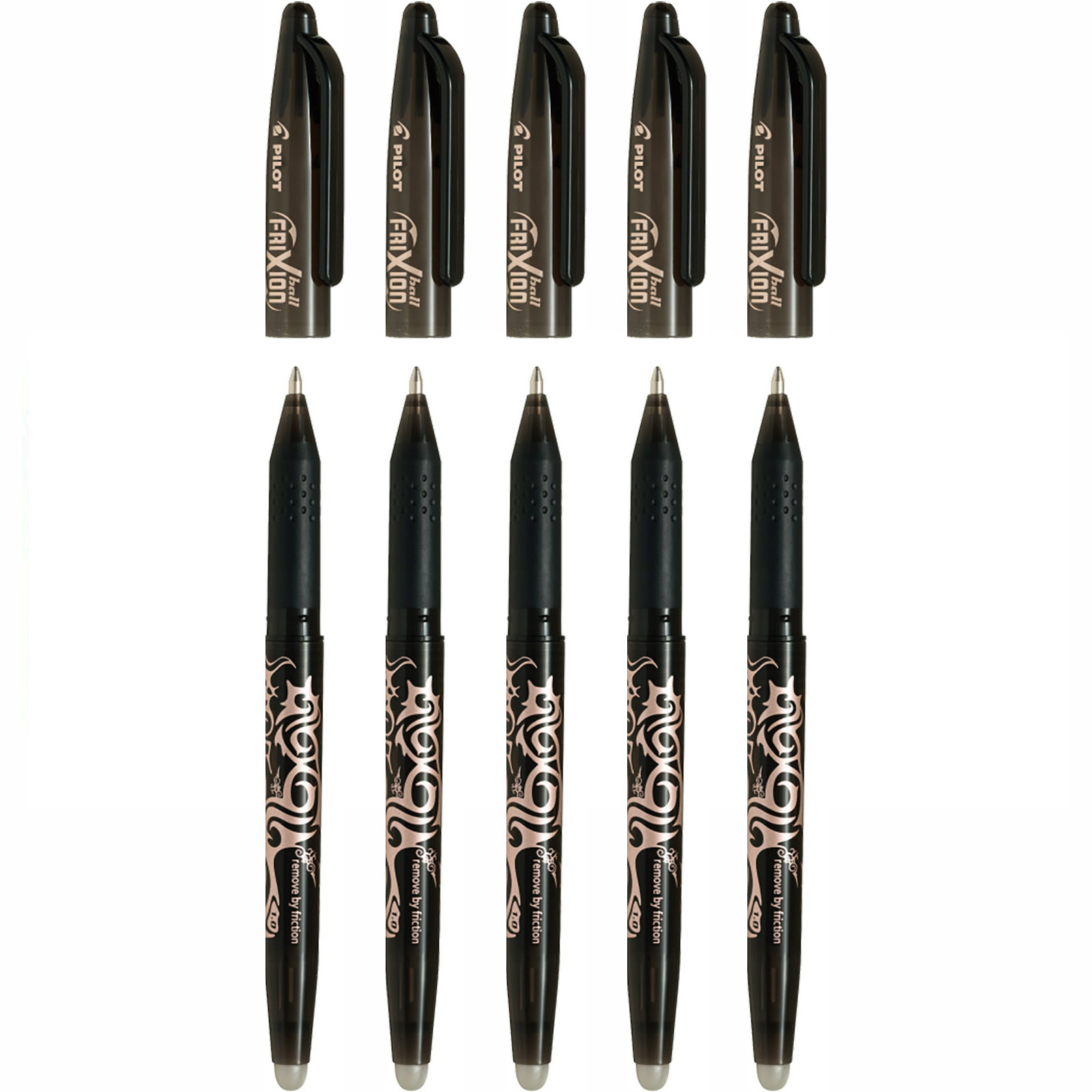 Pilot Frixion Rollerball Pen Erasable Gel Ink 1.0mm Broad Tip - Pack of 5 Black