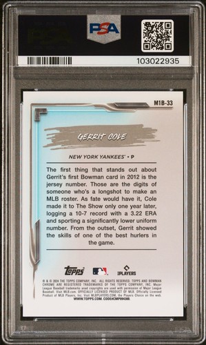 Bowman 2024 cromo M/B #33 Gerrit Cole/150 My 1st Bowman azul PSA 10 - Imagen 2 de 2