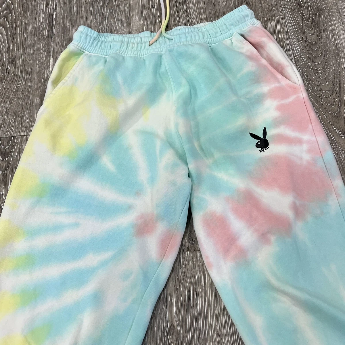 MISSGUIDED X PLAYBOY Womens Blue Yellow Tie Dye Joggers LOUNGE