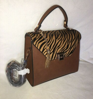 Dune London Animal Print Satchel W Calf Hair Trim Handbag Purse
