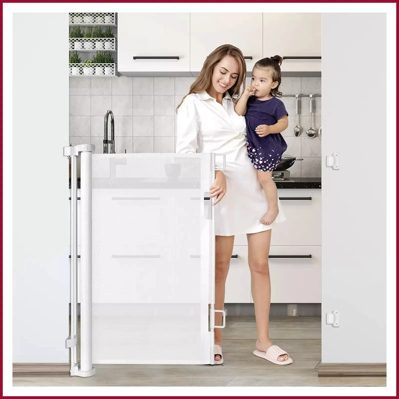 42"H x 200"W Extra Tall Retractable Baby Gate Indoor Outdoor White Dog Barrier