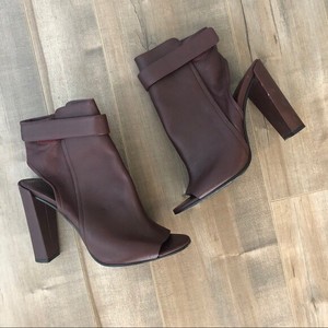 burgundy open toe booties