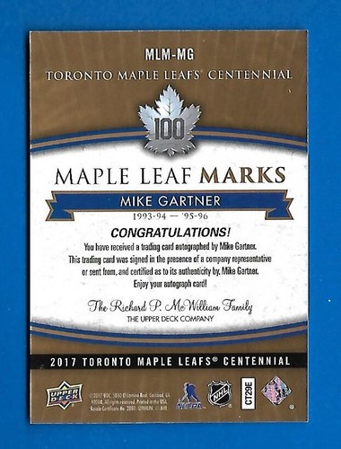 2017-18 TORONTO MAPLE LEAFS CENTENNIAL LEAF MARKS AUTOGRAPH & AKA CARD SEE LIST - Picture 57 of 91