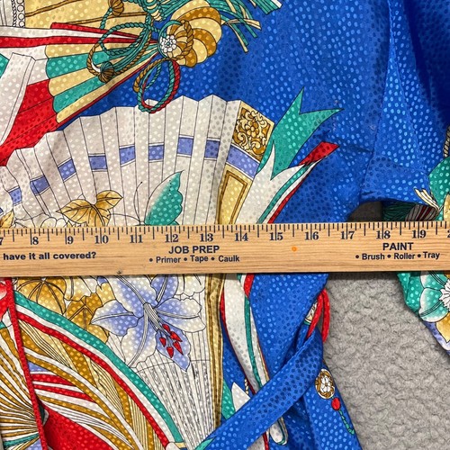 De Colección Mary McFadden Bata Larga Azul Satinado Kimono Arte Asiático Japonés Casa Abrigo - Imagen 6 de 12