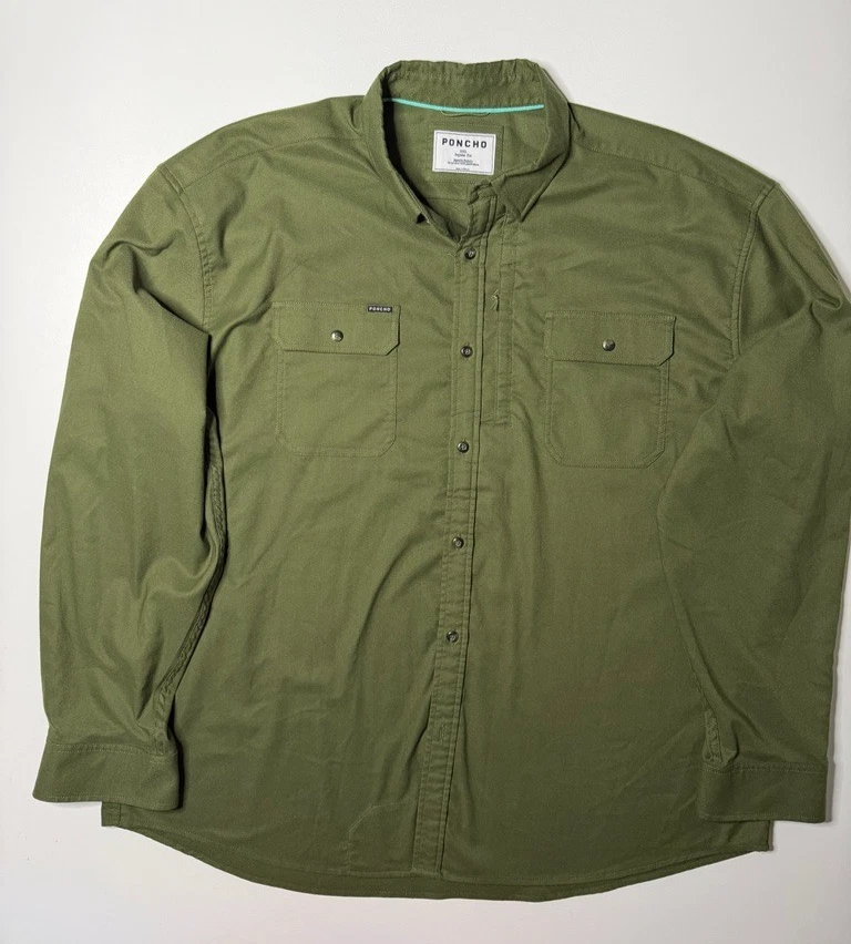 Poncho The Grizzly Plaid Flannel Shirt Magnet Pockets Green Mens XXL