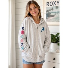 Roxy x Disney Girls Full Zip Hoodie XXL Mickey Mermaid Beach Graphic Oatmeal