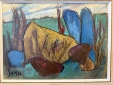 MARCEL JANCO (1907-1989) Oil on Canvas Board, Abstract Landscape