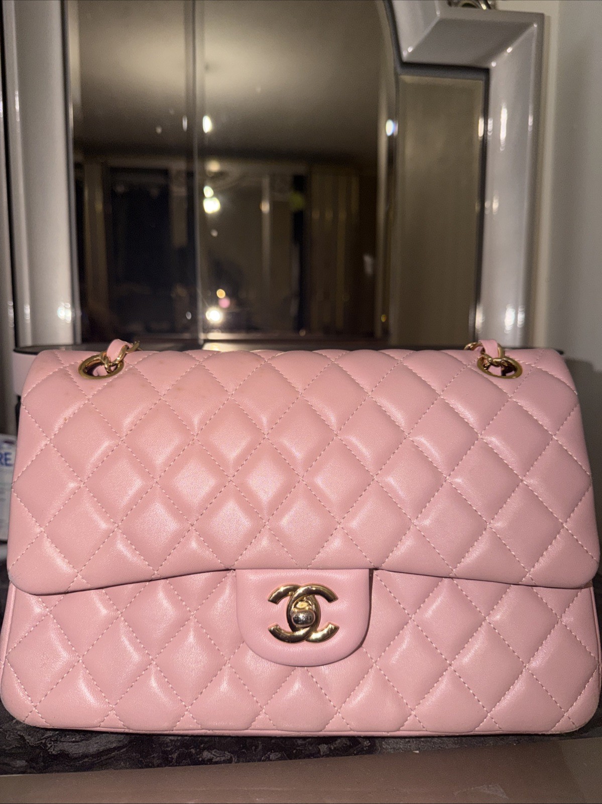 Authentic Chanel SmallClassicDoubleFlap Bag - Pink Lambskin Gold Hardware (2018)