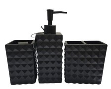 ARCH MANTLE 3 PCS BLACK 3D PYRAMID CHECKER RESIN SOAP DISPENSER,TUMBLER,TOOTHBRU