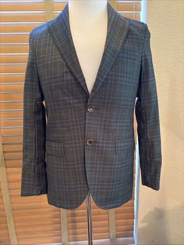 JACK VICTOR Midland Green Blue Plaid Wool Sport Coat Blazer Size 36S. P19027