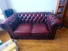 Thomas Lloyd Leather Chesterfield 2 Seater Sofa Burgundy 160x90x70cm