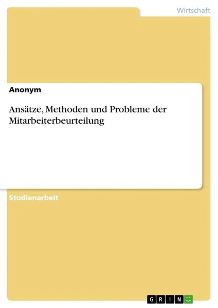 Anonymous | AnsäTze, Methoden Und Probleme Der Mitarbeiterbeurteilung | Buch-image