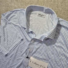 Collars and Co Dress Collar Polo Shirt Mens Large Blue Check Performance Golf