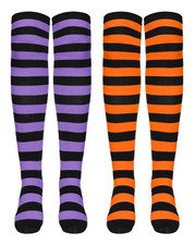 Knee High Striped Socks - Halloween Costumes Witch One Size, Purple Orange