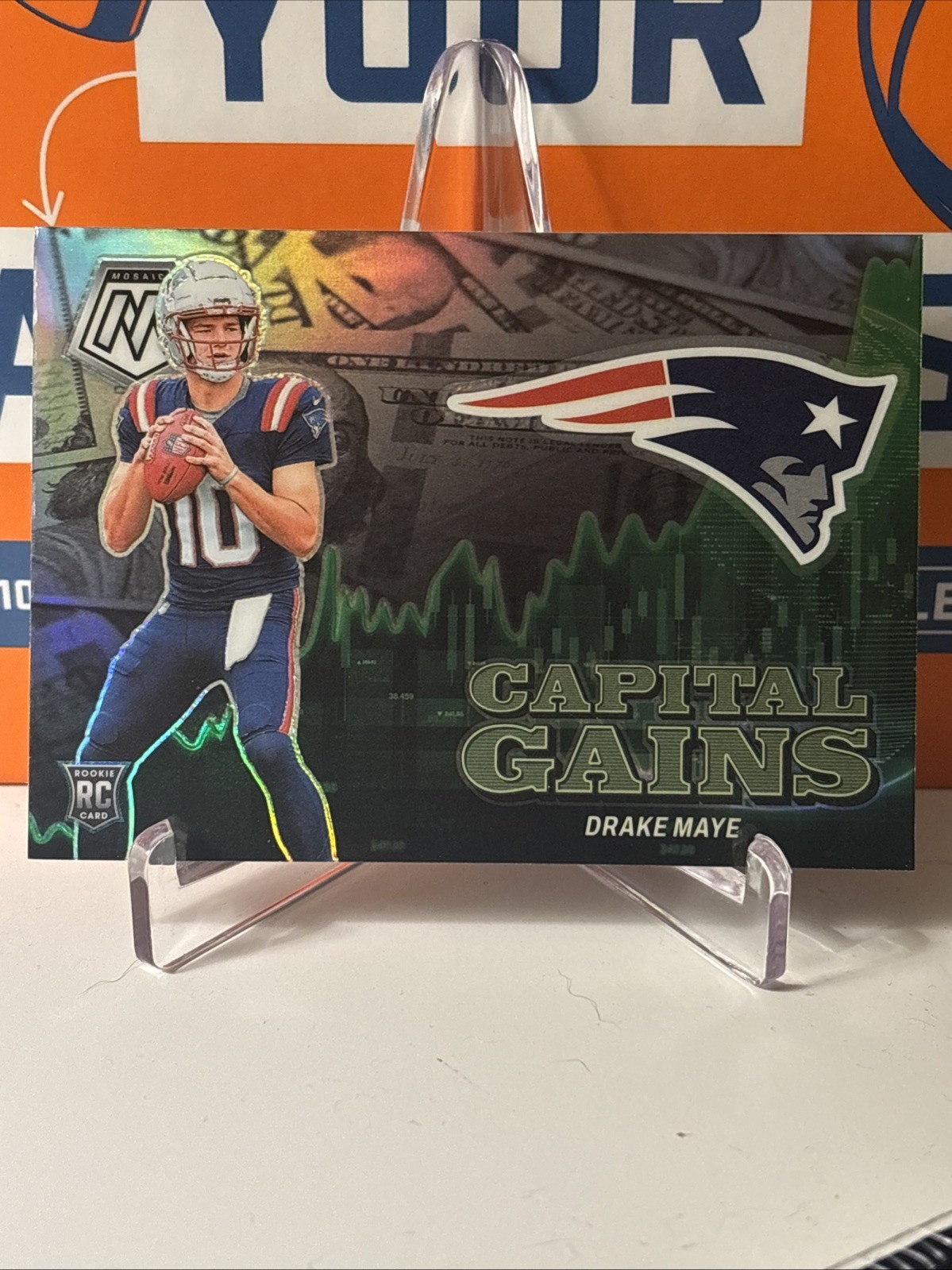 2024 Mosaic Drake Maye Capital Gains Silver Prizm New England Patriots