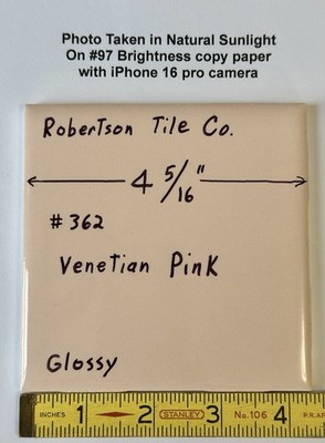 1 pc. Venetian Pink: 4-5/16'' Glossy Ceramic Tile, #362 by Robertson Tile Co. NOS