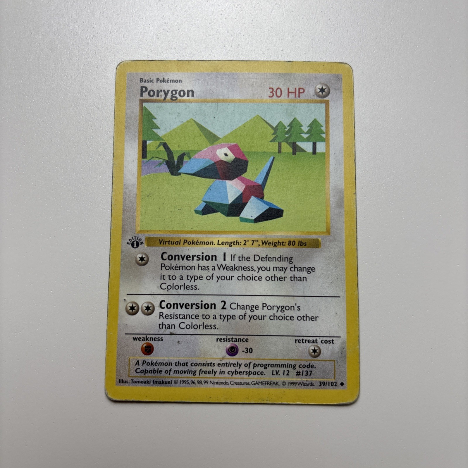 1999 Pokemon Base Set 1st Edition Porygon 39/102 Shadowless MP WOTC Wizards #39